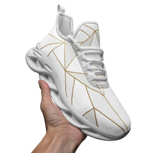Load image into Gallery viewer, Abstract White Polygon with Gold Line Unisex Bounce Mesh Knit Sneakers by The Photo Access
