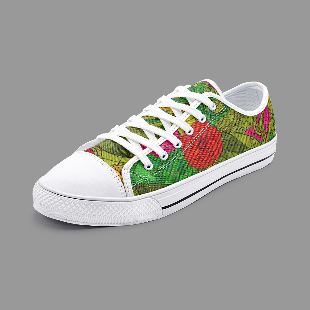 Hand Drawn Floral Seamless Pattern Skirt Unisex Low Top Canvas Shoes by The Photo Access