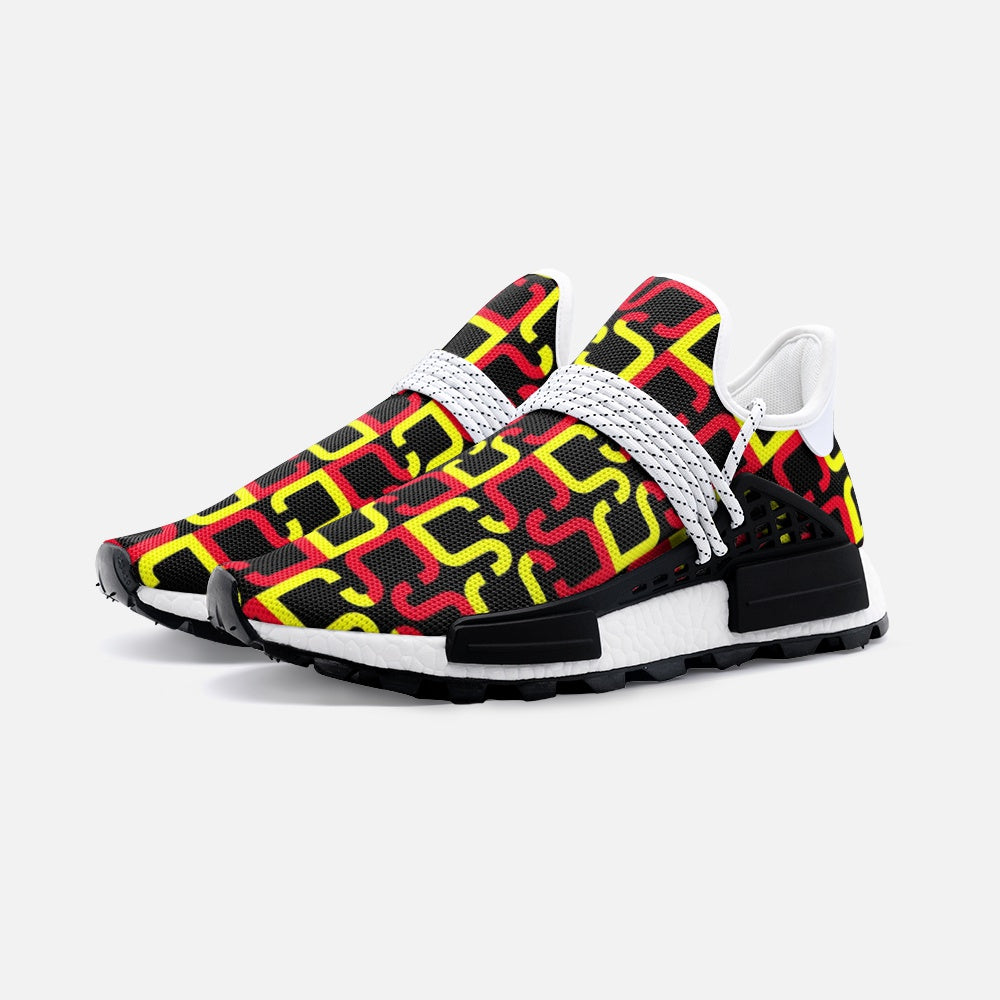 Abstract Red & Yellow Geometric Unisex Lightweight Sneaker S-1 by The Photo Access