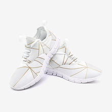 Load image into Gallery viewer, Abstract White Polygon with Gold Line Unisex Lightweight Sneaker City Runner by The Photo Access

