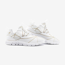 Load image into Gallery viewer, Abstract White Polygon with Gold Line Unisex Lightweight Sneaker City Runner by The Photo Access
