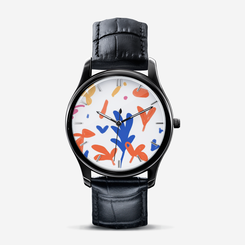 Abstract Leaf & Plant Classic Fashion Unisex Print Black Quartz Watch Dial by The Photo Access