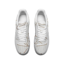 Load image into Gallery viewer, Abstract White Polygon with Gold Line Unisex Low Top Leather Sneakers by The Photo Access
