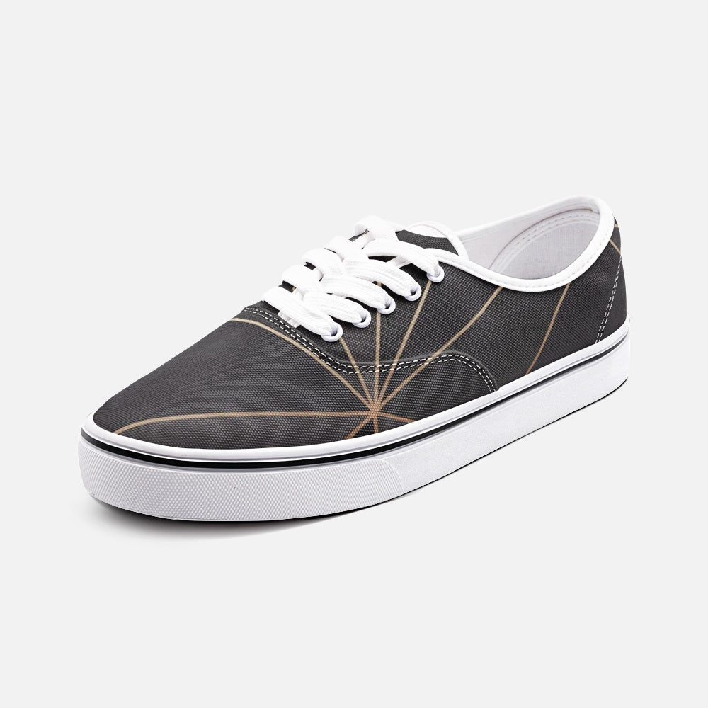 ABSTRACT BLACK POLYGON WITH GOLD LINE UNISEX CANVAS SHOES FASHION LOW CUT LOAFER SNEAKERS BY THE PHOTO ACCESS