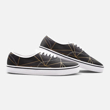 Load image into Gallery viewer, ABSTRACT BLACK POLYGON WITH GOLD LINE UNISEX CANVAS SHOES FASHION LOW CUT LOAFER SNEAKERS BY THE PHOTO ACCESS
