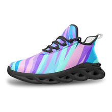 Load image into Gallery viewer, Blue Pink Abstract Eighties Unisex Bounce Mesh Knit Sneakers by The Photo Access
