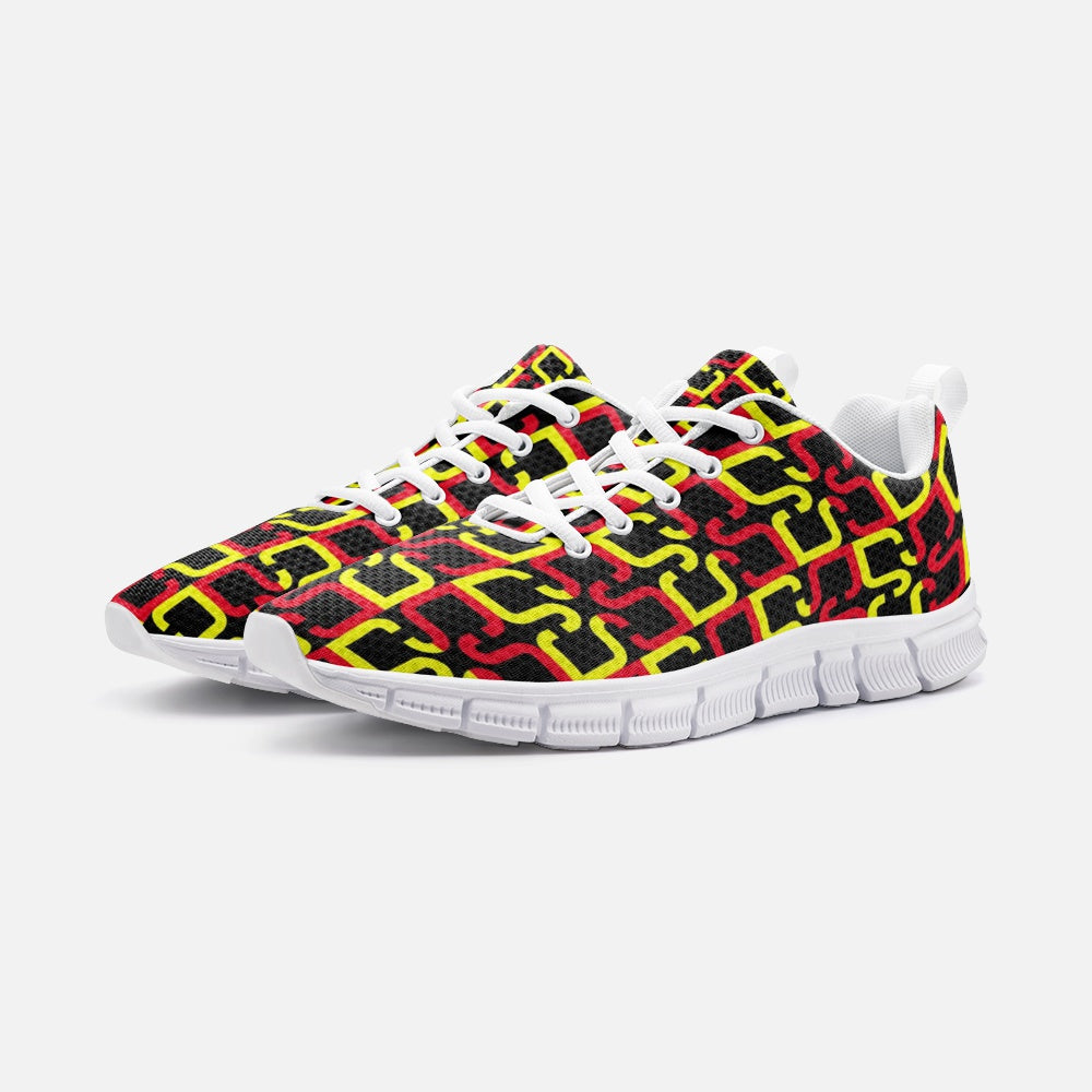 Abstract Red & Yellow Geometric Unisex Lightweight Sneaker Athletic Sneakers by The Photo Access