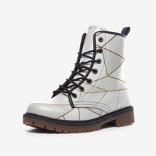 Load image into Gallery viewer, Abstract White Polygon with Gold Line Casual Leather Lightweight boots MT by The Photo Access
