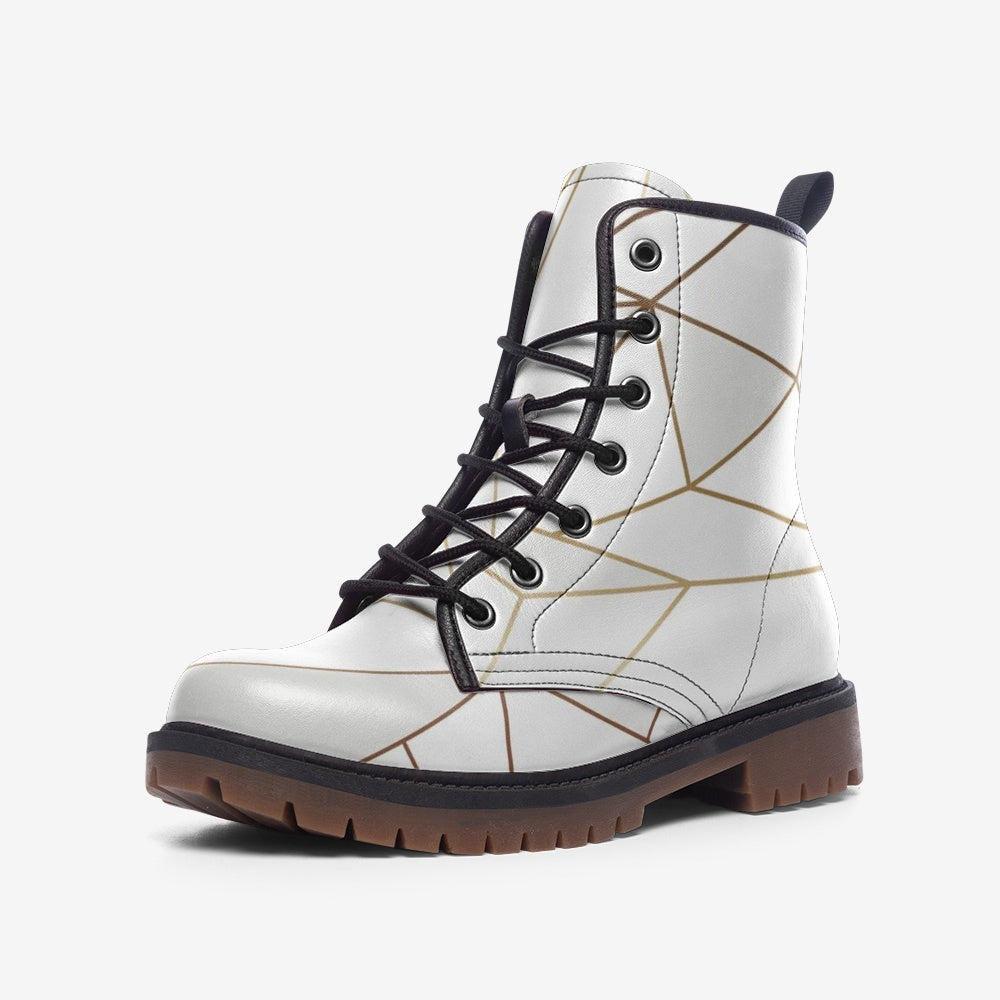 Abstract White Polygon with Gold Line Casual Leather Lightweight boots MT by The Photo Access